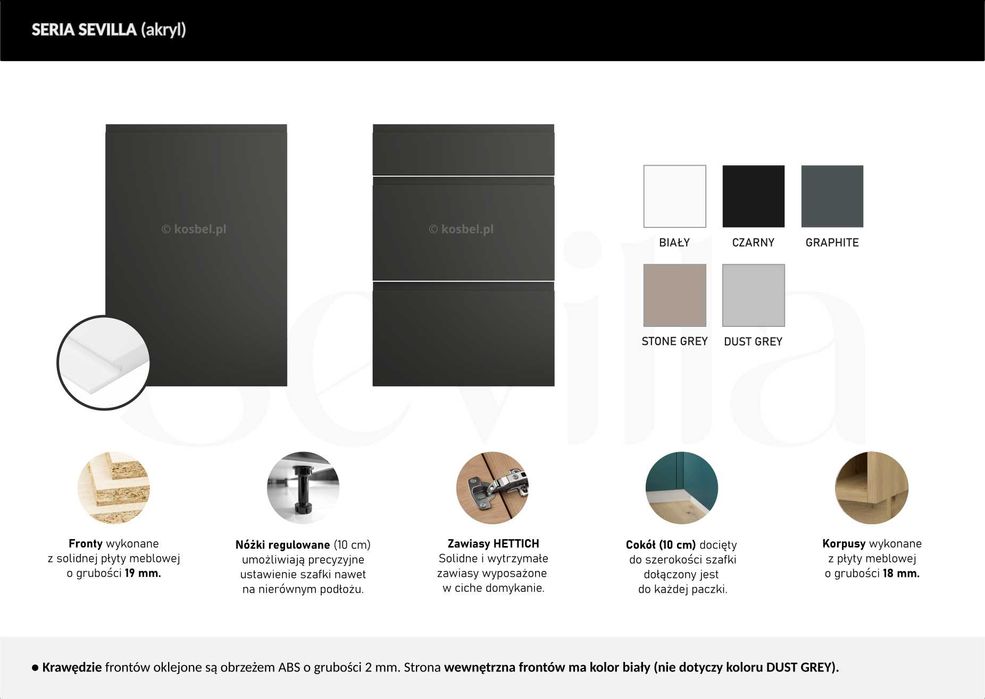 PG Kuchnia SEVILLA meble, szafki kuchenne mat TRANSPORT wycena