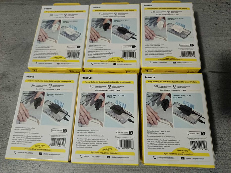 Зарядное устройство Baseus 45W GaN 6 для iPhone 17 16 Pro Max, Samsung