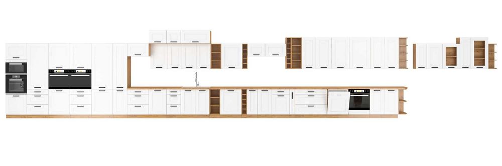 Białe meble kuchenne Luna, fronty MDF białay mat, korpusy dąb artisan