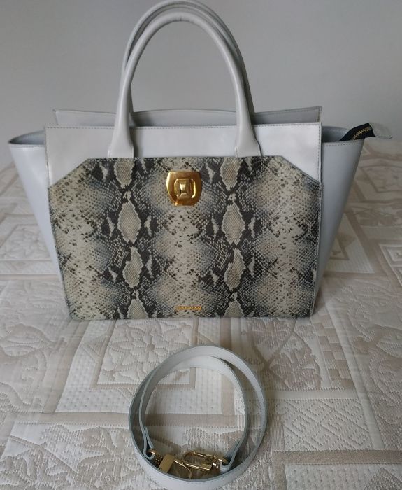 Gino Rossi A4 skórzana piękna szara torebka z tłoczeniem idealna LUXUS