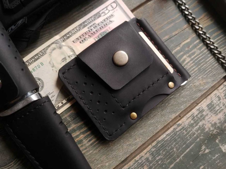 Гаманець чоловічий затискач зажим для грошей TEXAS чорний з монетницею