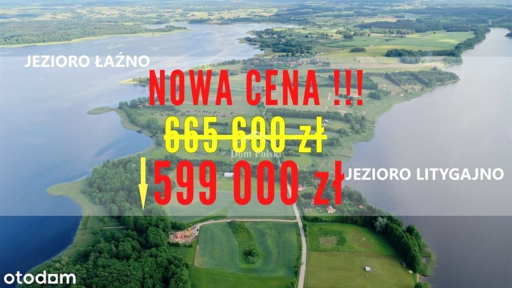 Działka 5200m2 -linia brzegowa Jeziora Łaźno-Borki