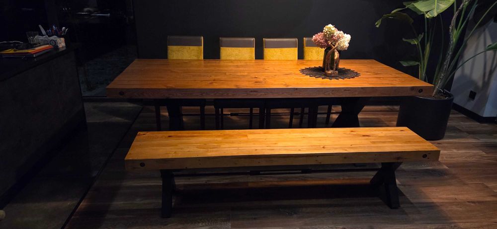 Stół rustykalny loft 240cm z ławką