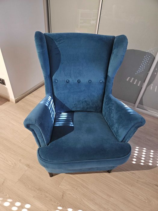 Fotel uszak Strandmon turkusowy Ikea
