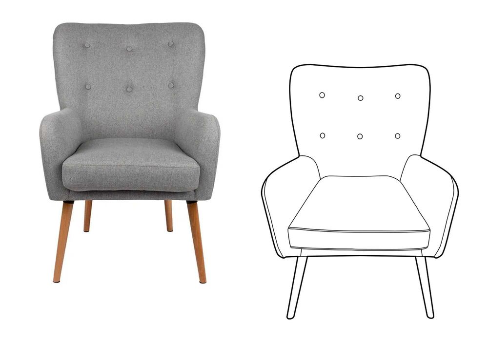 Fotel Uszak typu Scandi, pokrycie z tkaniny wysokiej jakości