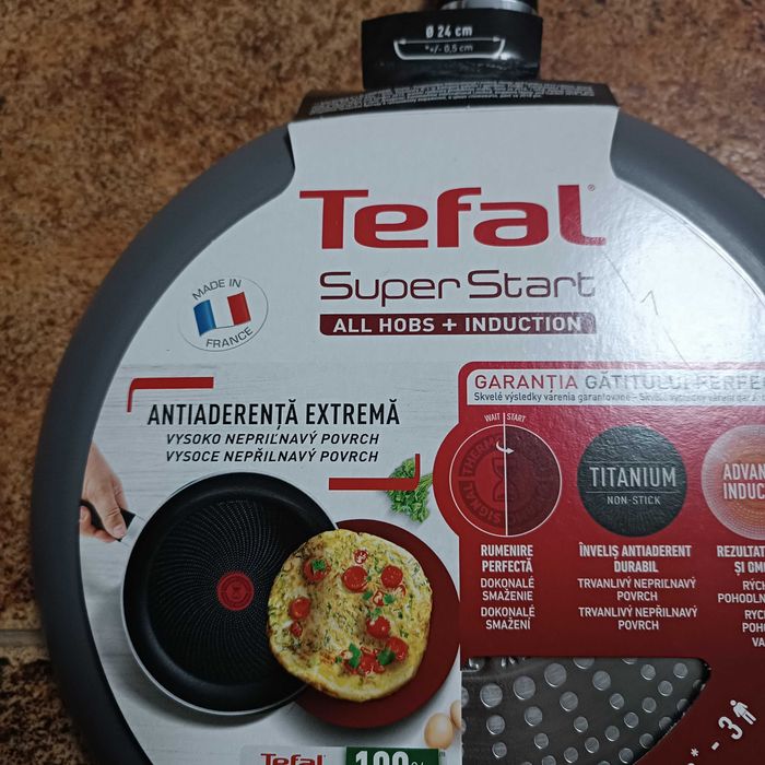 NOWY Markowy Kom TEFAL Patelnia 24 Cm INDUKCJA + Kom Noży OKAZJA