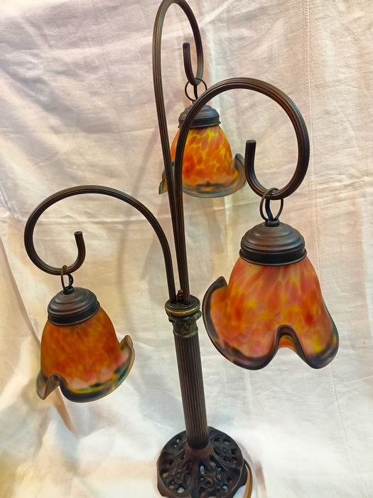 Candeeiro Mesa Estilo Arte Nova 3 Tulipas