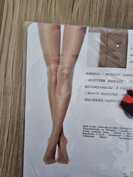 Rajstopy: Calzedonia, beż, cieliste, 3/4-L z kryształkami