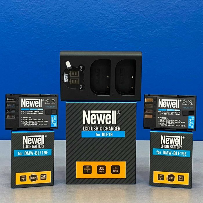 Carregador Duplo Newell + 2x Baterias Panasonic DMW-BLF19E (NOVO)