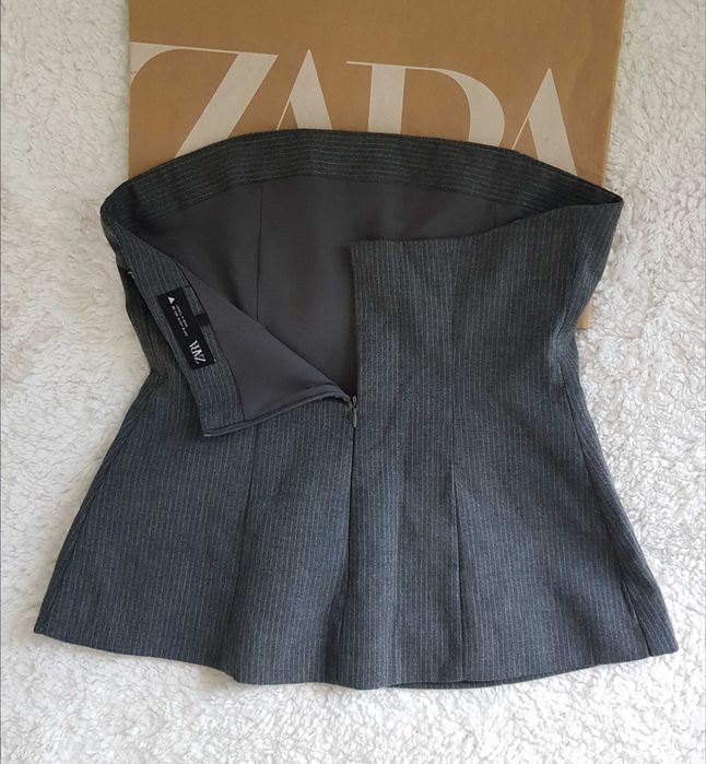 Zara gorsetowy szary top bluzka tuba w drobne paseczki