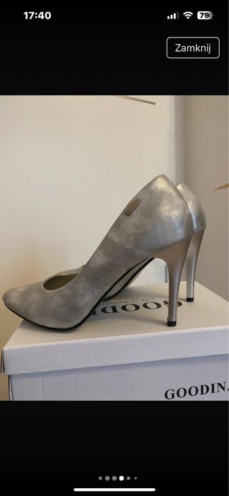 Szpilki srebrne skorzane 38