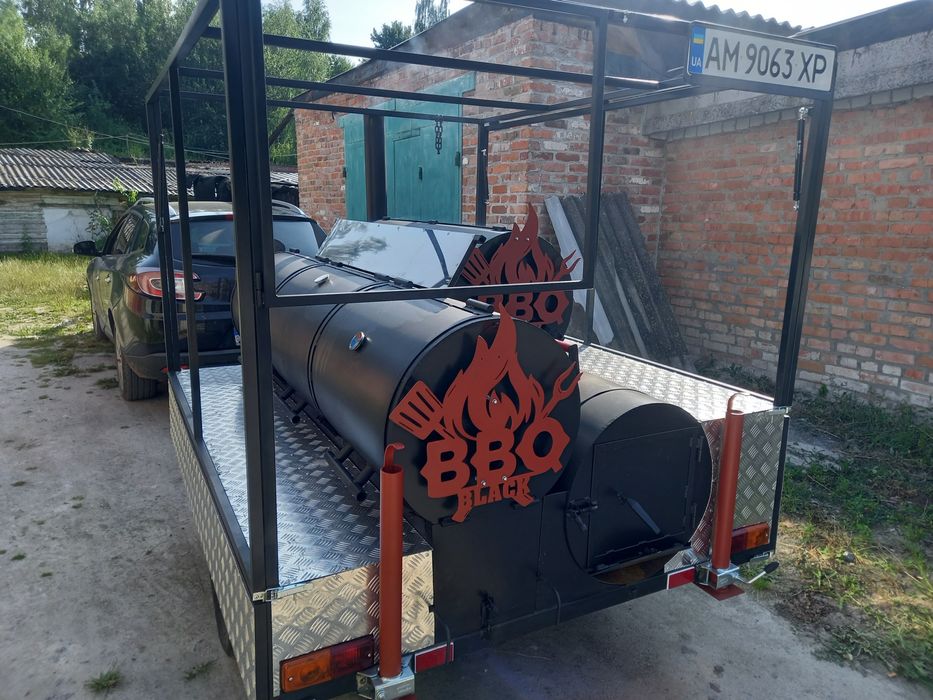 Барбекю бочка Техаський смокер Мангал на прицепе коптільня на колесах ...
