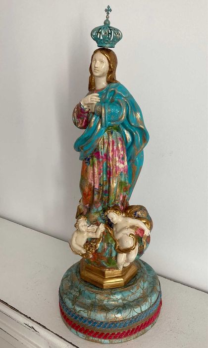 Escultura Nossa Senhora. Artesanía Contemporanea. Pintada a mao