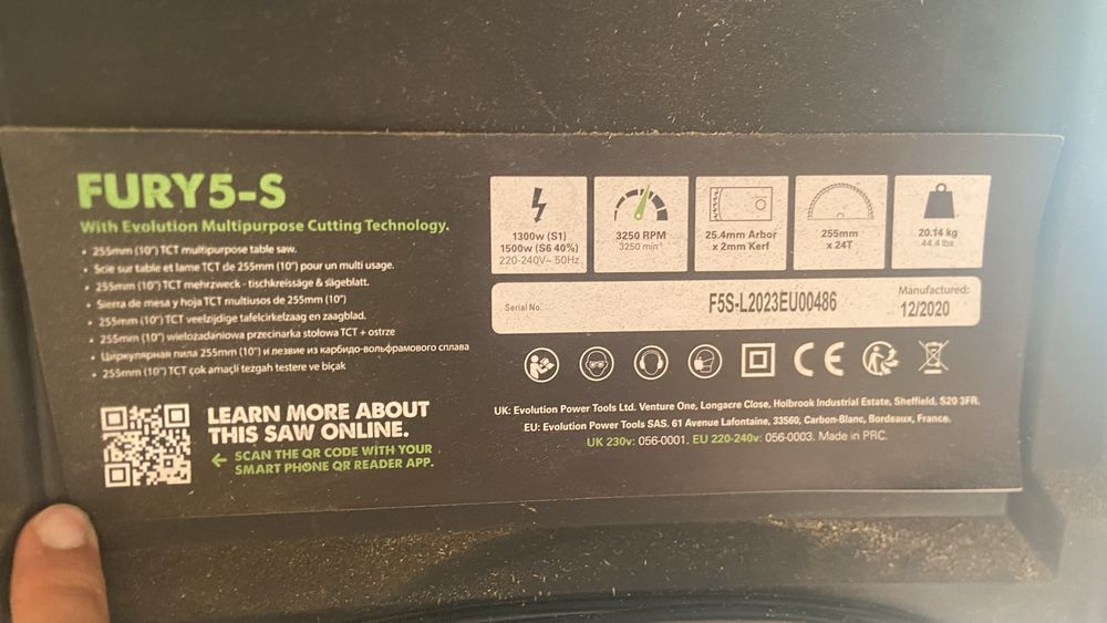 Serra de Mesa Evolution Power Tools Fury 5-S 1500W – Como Nova + Caixa Original