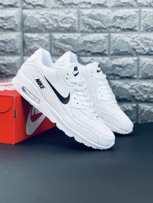 Nike Air Max 90 all white кросівки осінні шкіряні найк аір макс 90