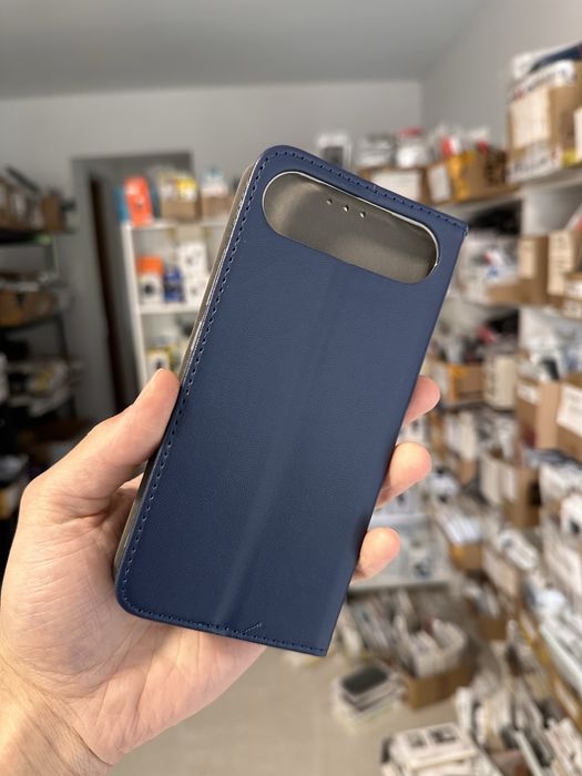 Etui z klapką zamykane granatowe + SZKŁO hartowane do REALME 16