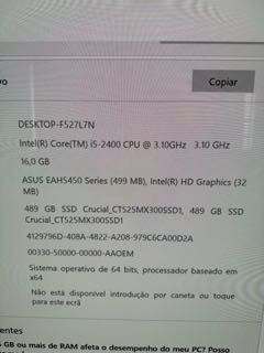 Computador Desktop Intel i5 3.10GHZ 2xSDD 500gb 16GB RAM