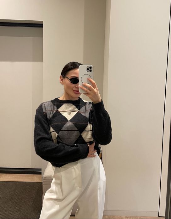 Кашемір вовна светр в ромби бренд стиль cos М/Onesize old money