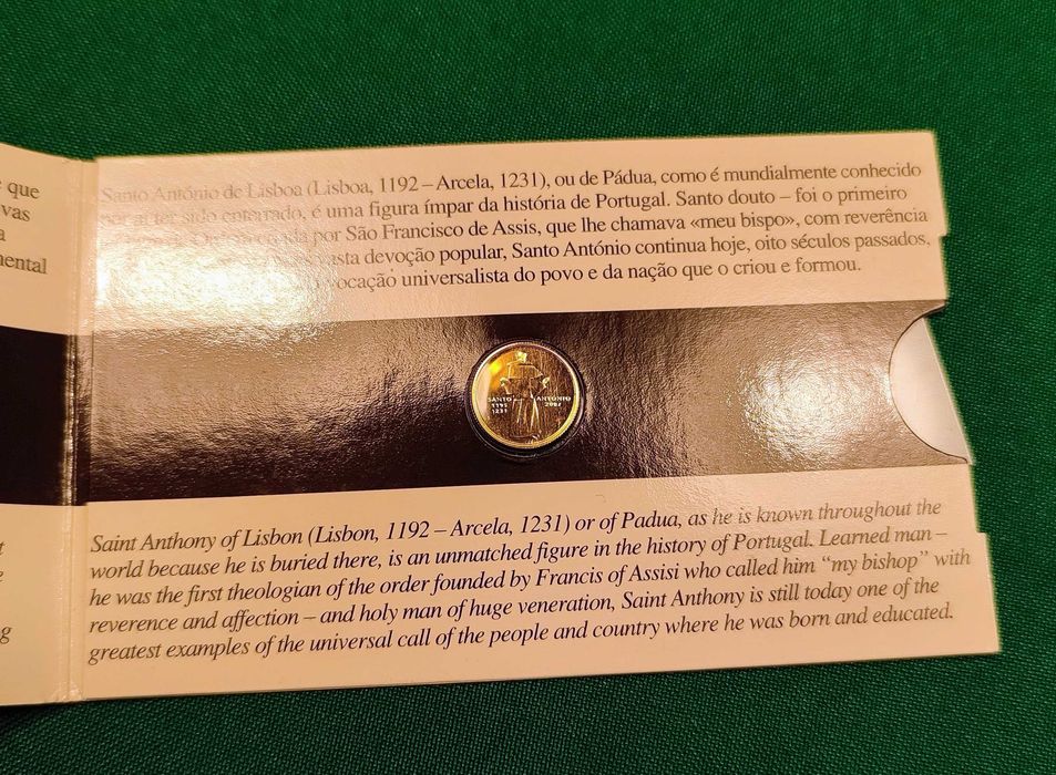 Moeda 1/4 Euro Ouro FDC Santo António
