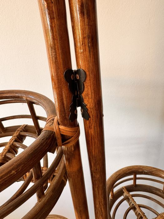 Kwietnik rattanowy skladany stojak na kwiatki rattan organizer prl