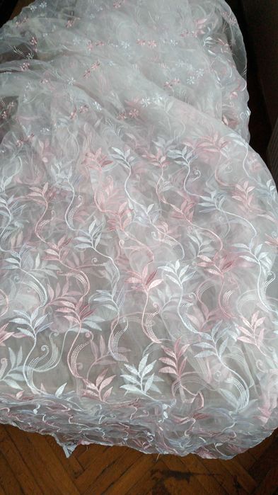 Органза тюль на вікно, білий рожевий кольори