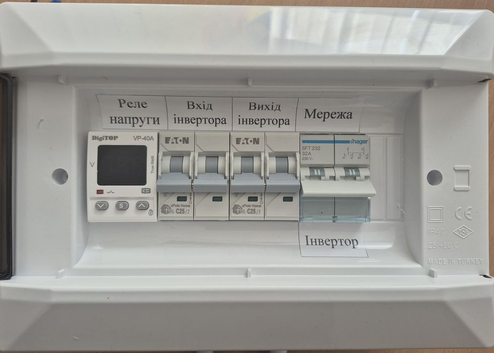 Готовий щит для інвертора на 40 А, Digitop, Hager, Eaton
