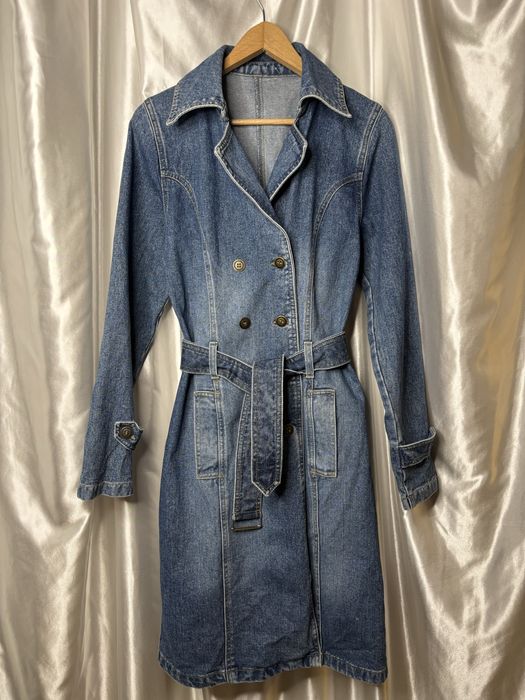 Vintage dżinsowy płaszcz płaszczyk trench trencz alternative denim 90s