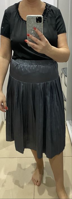 Spódnica plisowana i bluzka vintage satynowa na gumce m-xl
