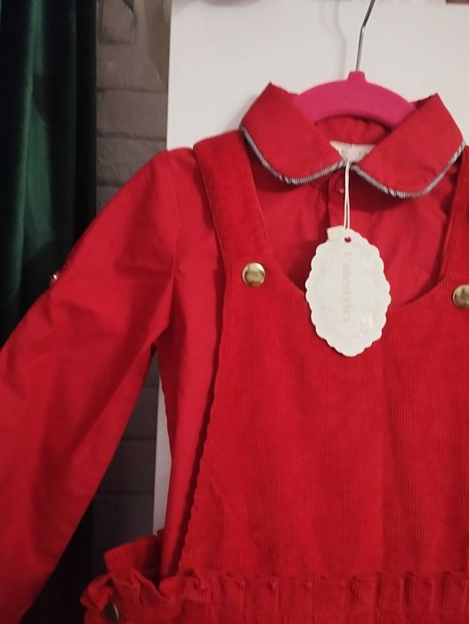 Koszula czerwona nowa getry spódnica tu r 104