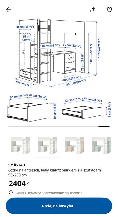 Łóżko, antresola Ikea Smastad. Odbior osobosty !