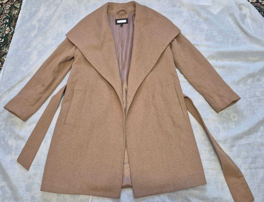 Ładny wełniany płaszcz Mango M, szlafrok, beżowy, wełna, duży kołnierz
