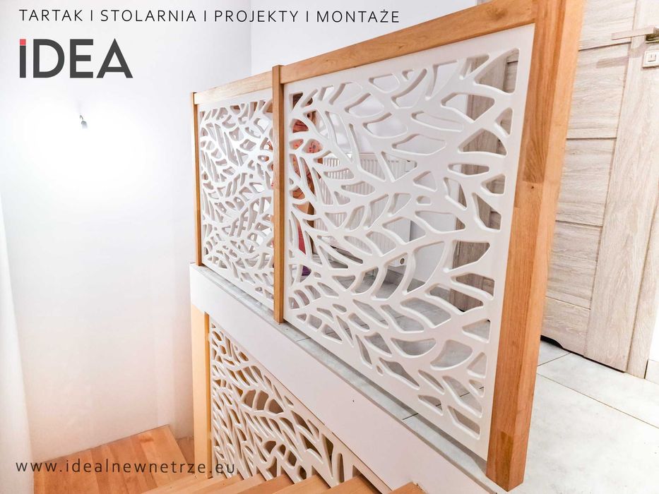 SCHODY drewniane, BALUSTRADA AŻUROWA, projekt, montaż, PRODUCENT