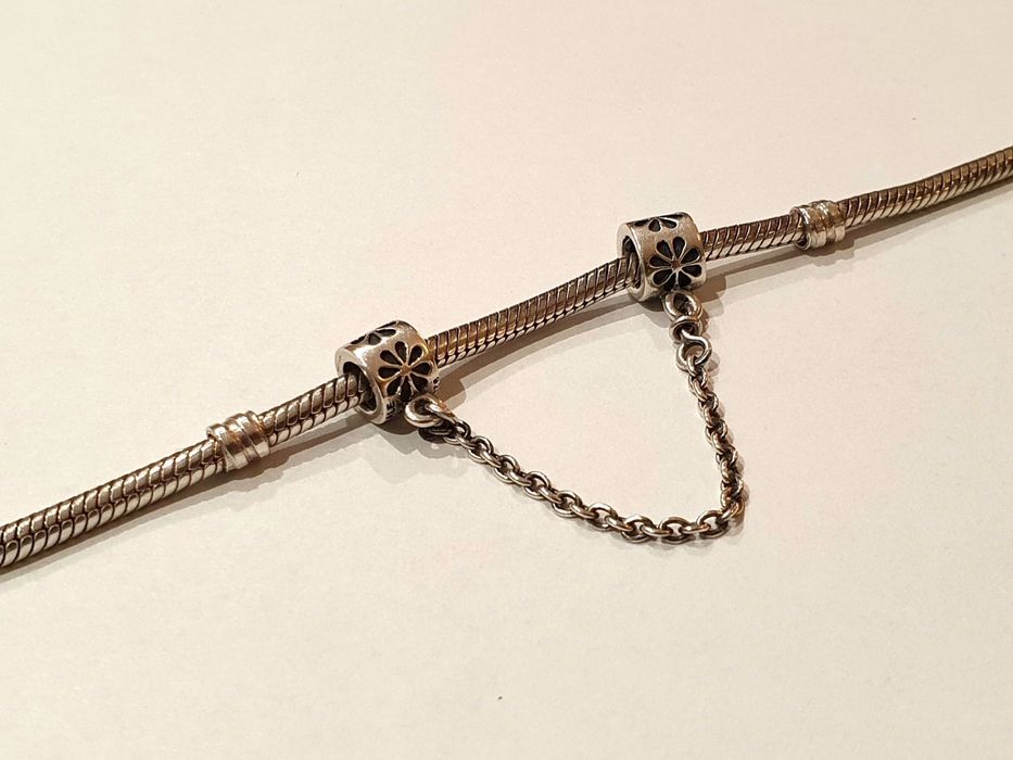 Pandora, łańcuszek zabezpieczający bransoletkę, oryginalny charm, s925