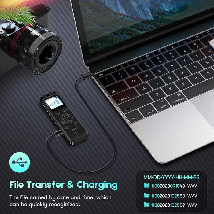 AOMAGO Cyfrowy rejestrator dźwięku dyktafon 32GB podsłuch 1536 Kbs Aux