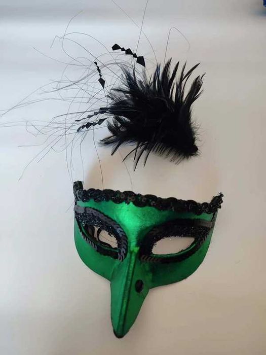 Maska karnawałowa zielona + ozdoba do włosów pióra maskarada cosplay