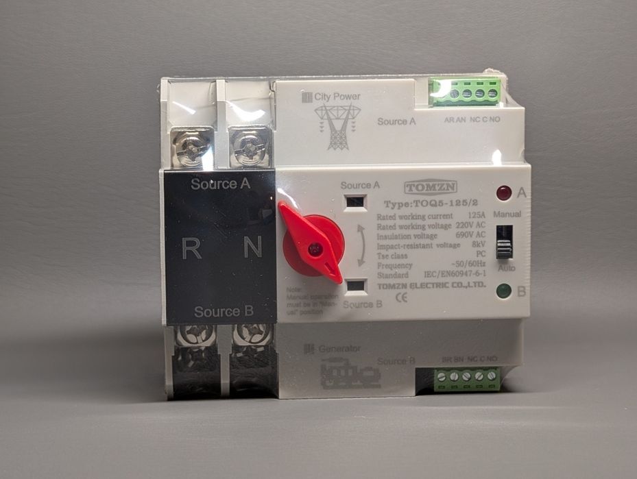 Авр tomzn однофазний оптом toq5-125\2 перемикач автомат резерв