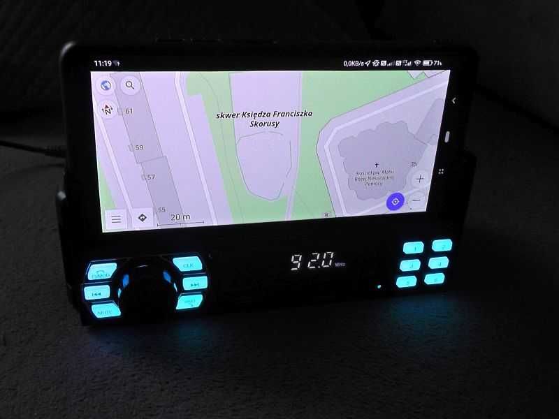 Radio Samochodowe BT USB AUX RCA MP3 z uchwytem na smartfona