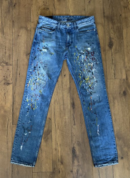 Calvin Klein slim straight jeans paint splatter 29x32 Ck dżins