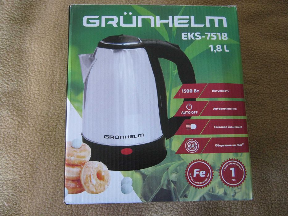 Электрочайник GRUNHELM объемом 1,8 литра из нержавеющей стали мало б/у