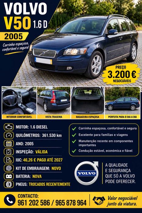 Volvo V50 1.6D • 2005 • Embraiagem NOVA • Pneus Recentes • 3.000 € - Negócio APENAS PRESENCIAL!