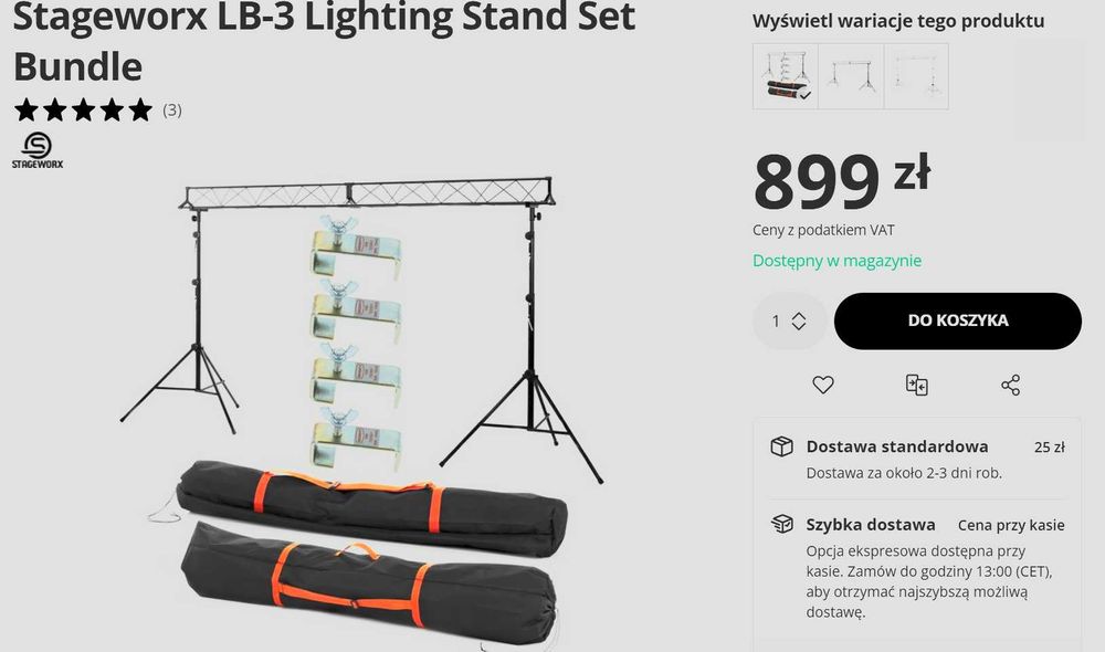 Stageworx LB-3 Lighting Stand Set Bundle Nowy Z Pokrowcami i uchwytami