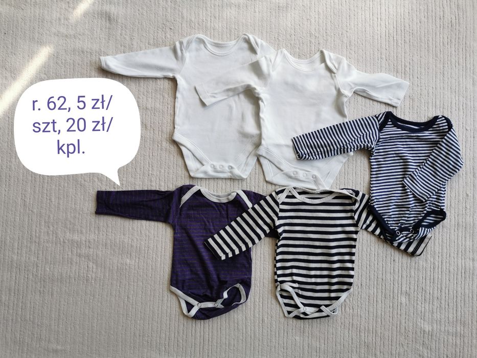 Ubranka pajace, body, spodenki, bluzki r. 62 Next, H&M, Cubus, Esprit