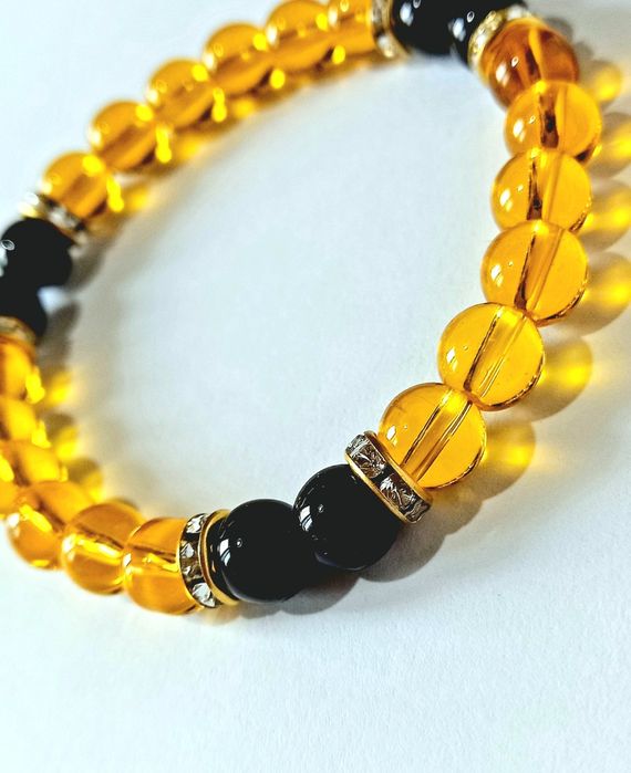 Парні браслети "сила і вогонь" - чорний агат і цитрин