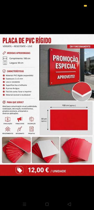 Placas PVC 12€ unidade. Oportunidades