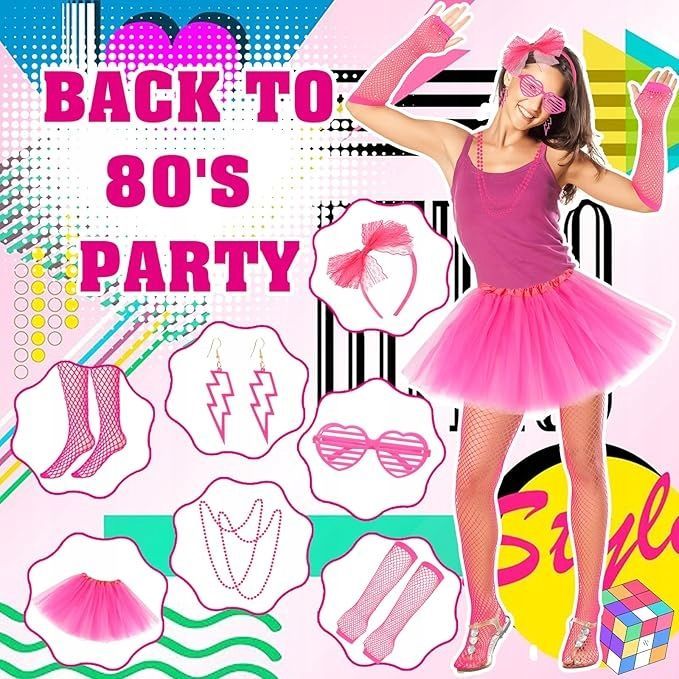 Kostium Damski Lata 80 Neonowy Zestaw Akcesoriów XS/S Retro Party 80s