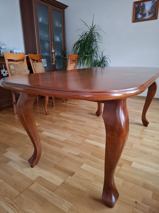 Stół solidny drewniany rozkładany + 6 krzeseł
