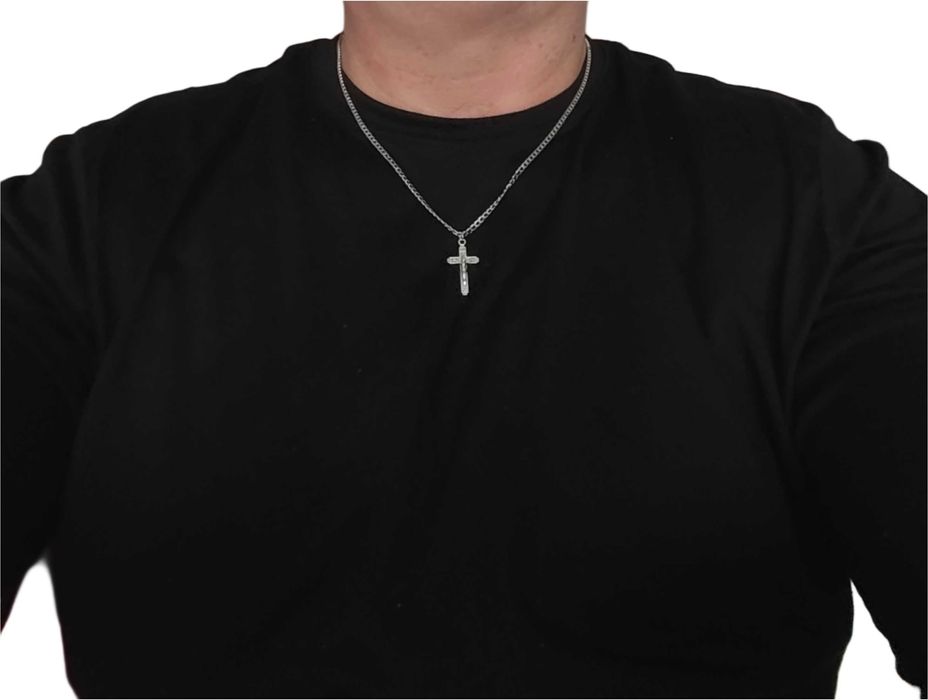 Naszyjnik męski stal szlachetna pancerka 55 cm z krzyżykiem