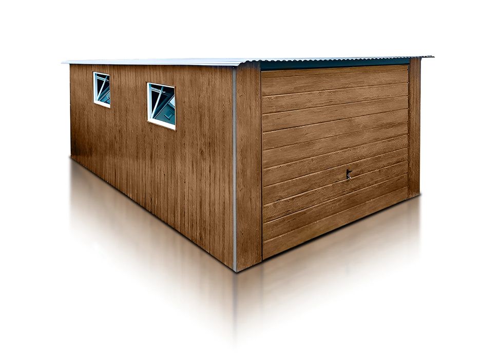 Garaż blaszany pojedynczy 3x5 m drewnopodobny - Dach jednospadowy, Bra