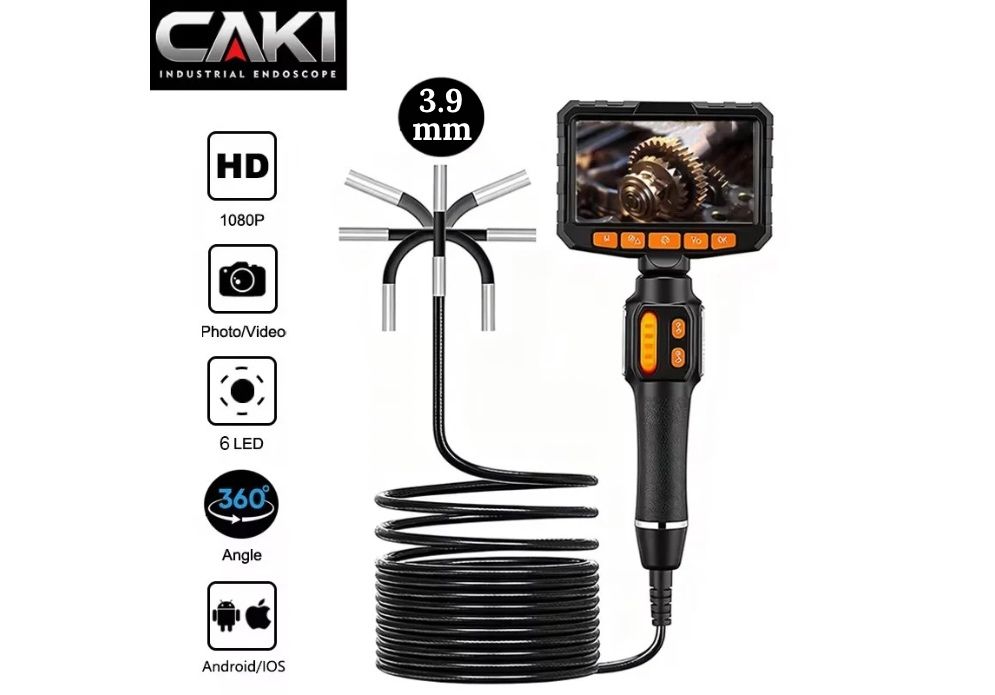 Эндоскоп поворотный 3.9 мм с экраном 4.3” 1080P для двигателя
