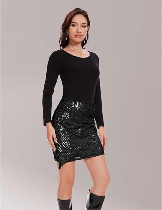 Krótka spódnica damska z cekinami, czarna, rozm. S DRESSTELLS